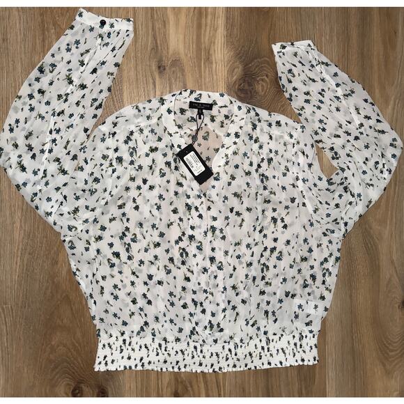 Rag & Bone Calista Stretchy smocking white floral blouse - size XL - Picture 5 of 11